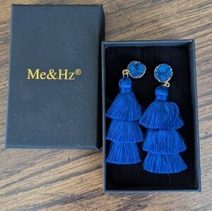 Me&Hz Vibrant Blue Layered Tassel Bohemian Earrings (Brand New)